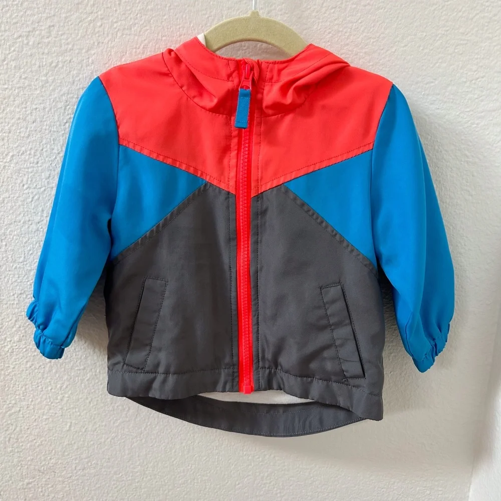 CAT & JACK Baby orange, bright blue & charcoal blue windbreaker rain jacket 12M